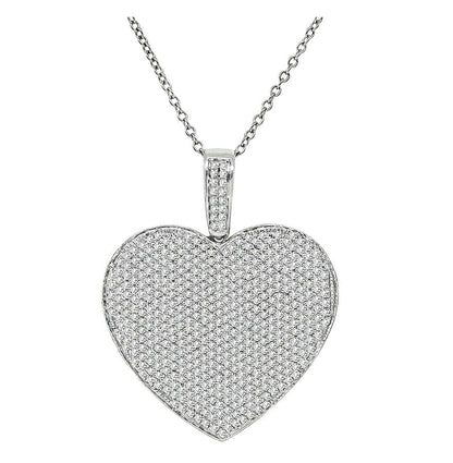Estate 2.00ct Diamond 14k White Gold Heart Pendant Necklace