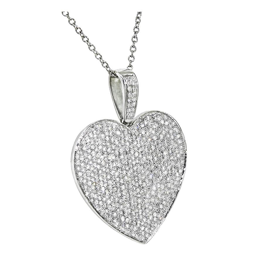 Estate 2.00ct Diamond 14k White Gold Heart Pendant Necklace