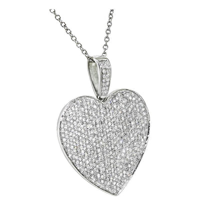 Estate 2.00ct Diamond 14k White Gold Heart Pendant Necklace