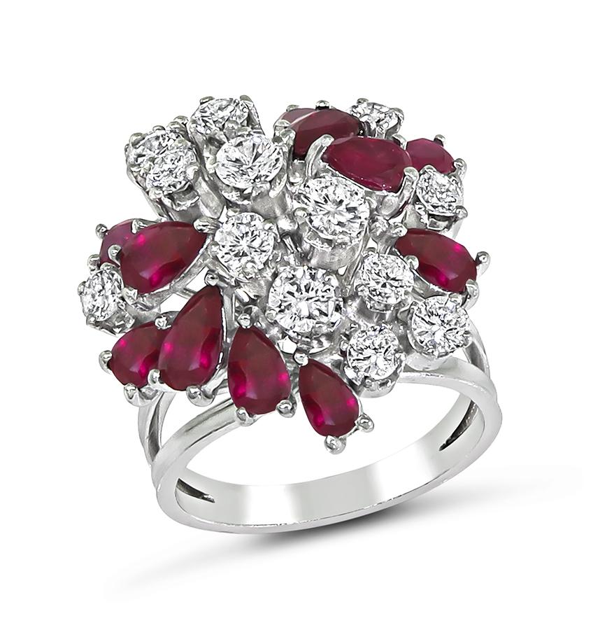 1960s 3.00ct Ruby 1.15ct Diamond Platinum Ring