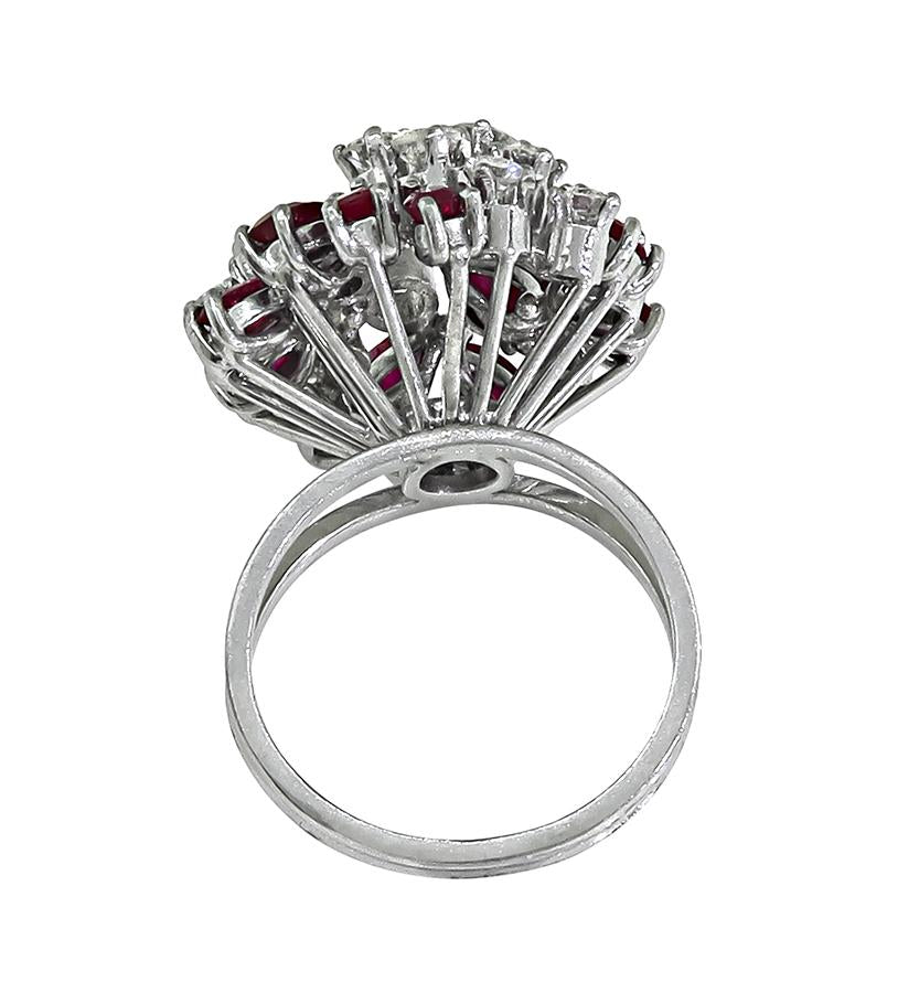 1960s 3.00ct Ruby 1.15ct Diamond Platinum Ring