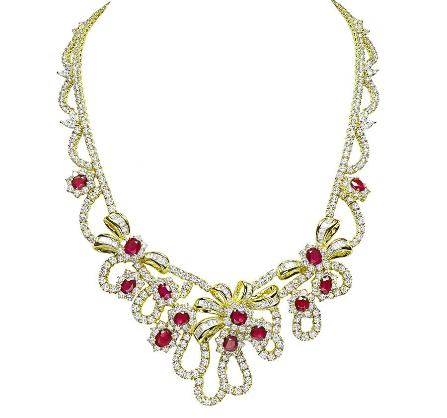 Estate AGL Certified 18.00ct Ruby 35.00ct Diamond 18k Yellow Gold Necklace