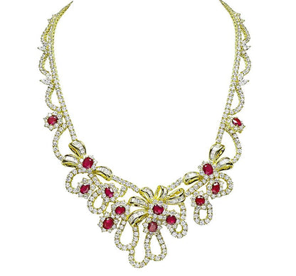Estate AGL Certified 18.00ct Ruby 35.00ct Diamond 18k Yellow Gold Necklace