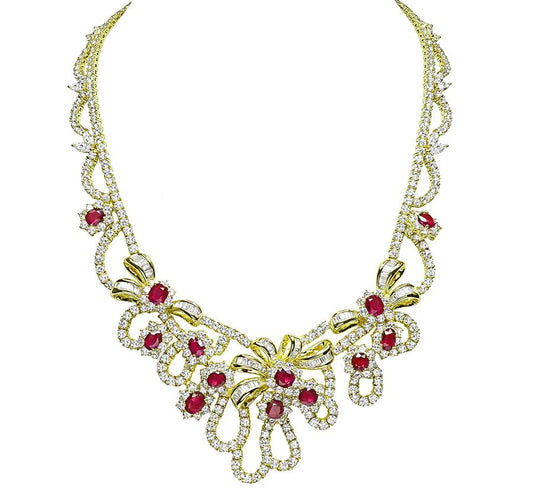 Estate AGL Certified 18.00ct Ruby 35.00ct Diamond 18k Yellow Gold Necklace