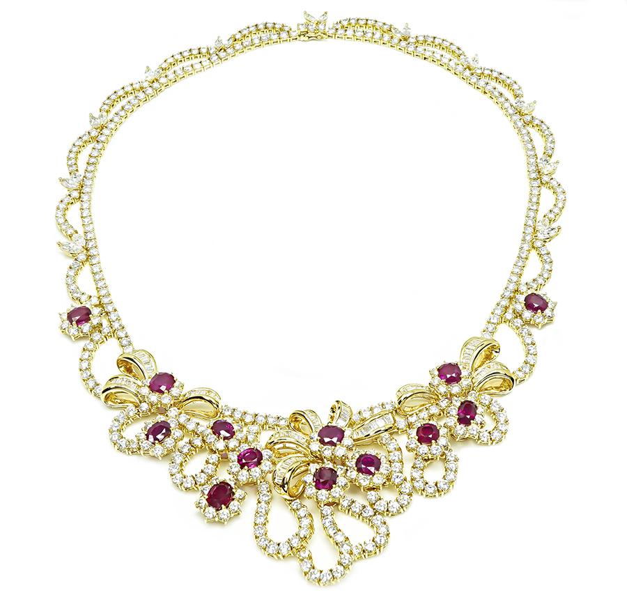Estate AGL Certified 18.00ct Ruby 35.00ct Diamond 18k Yellow Gold Necklace