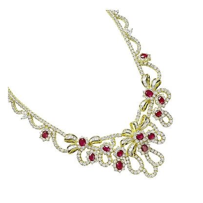 Estate AGL Certified 18.00ct Ruby 35.00ct Diamond 18k Yellow Gold Necklace