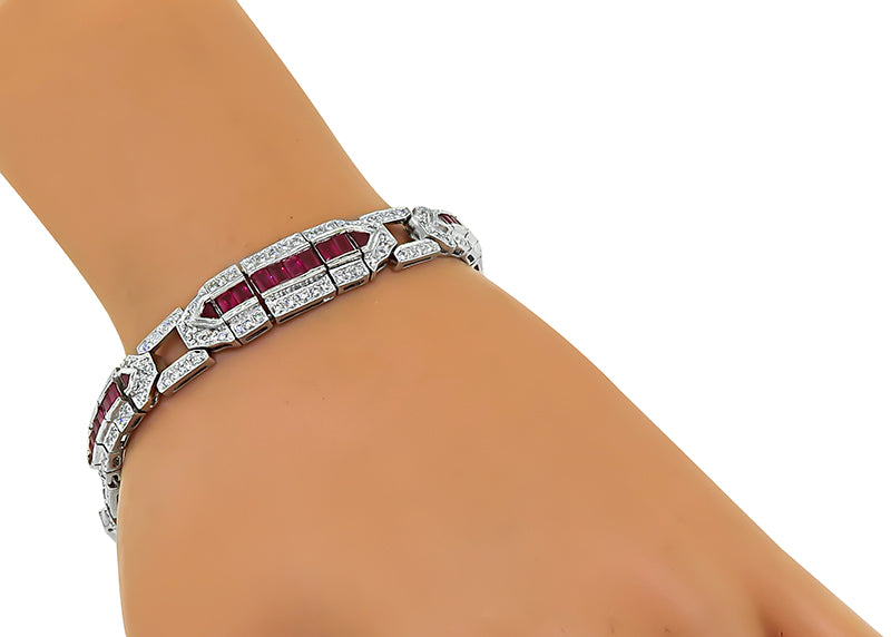 Estate 3.75ct Ruby 2.75ct Diamond Gold Bracelet