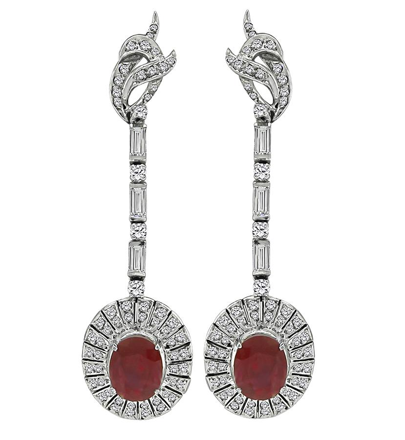 Vintage 5.00ct Ruby 2.50ct Diamond Drop Earrings