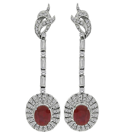 Vintage 5.00ct Ruby 2.50ct Diamond Drop Earrings