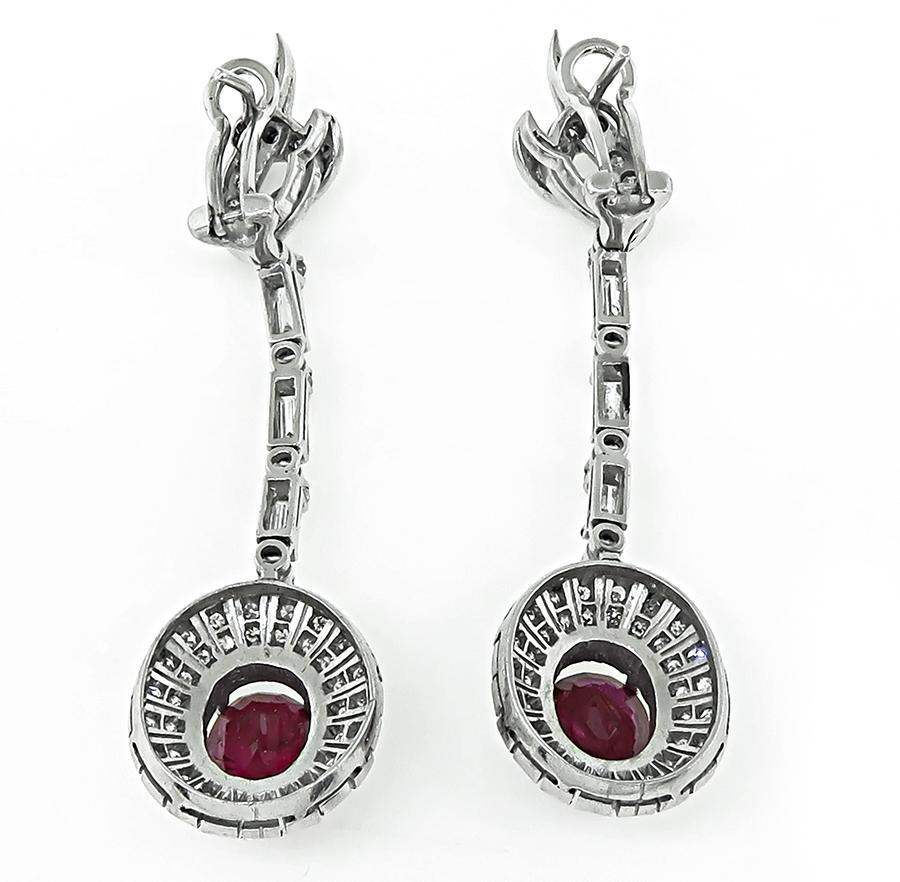 Vintage 5.00ct Ruby 2.50ct Diamond Drop Earrings