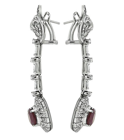 Vintage 5.00ct Ruby 2.50ct Diamond Drop Earrings