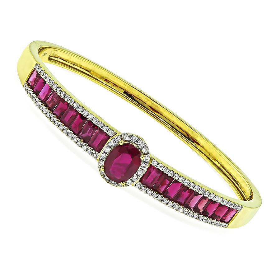 Estate 3.80ct Ruby 1.00ct Diamond 18k Yellow Gold Bangle