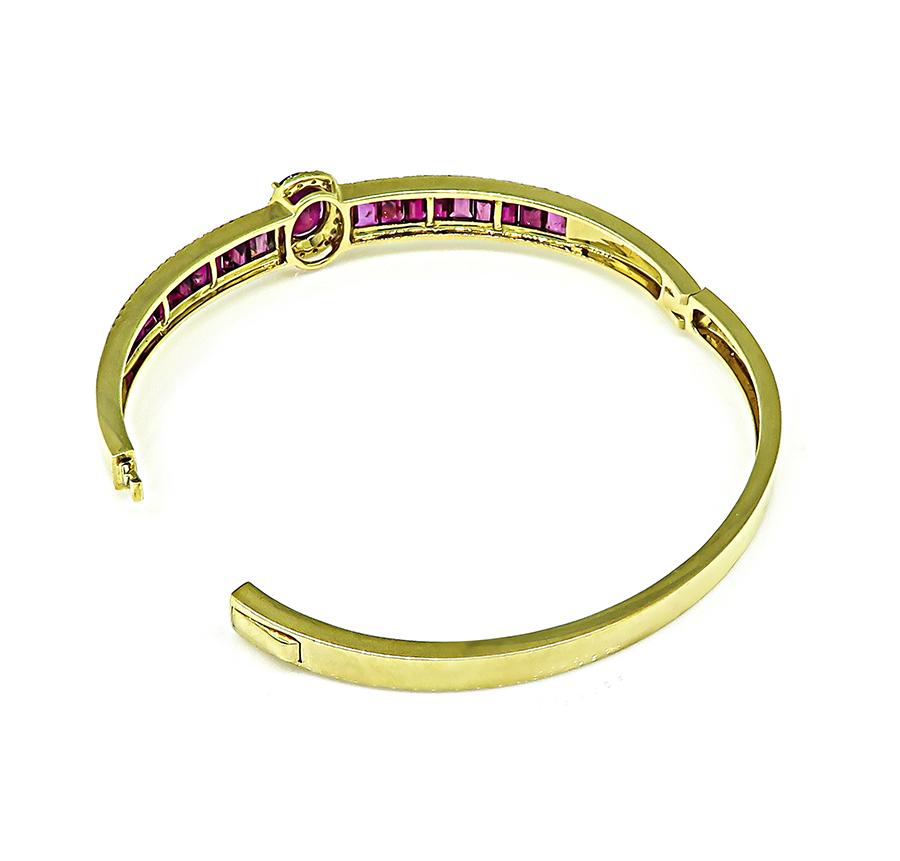 Estate 3.80ct Ruby 1.00ct Diamond 18k Yellow Gold Bangle