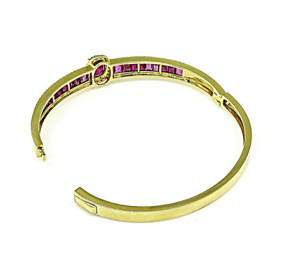 Estate 3.80ct Ruby 1.00ct Diamond 18k Yellow Gold Bangle