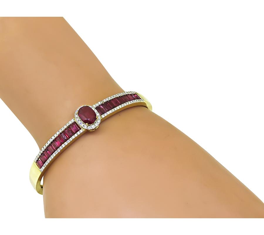 Estate 3.80ct Ruby 1.00ct Diamond 18k Yellow Gold Bangle