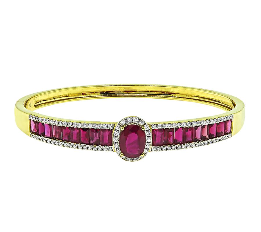 Estate 3.80ct Ruby 1.00ct Diamond 18k Yellow Gold Bangle