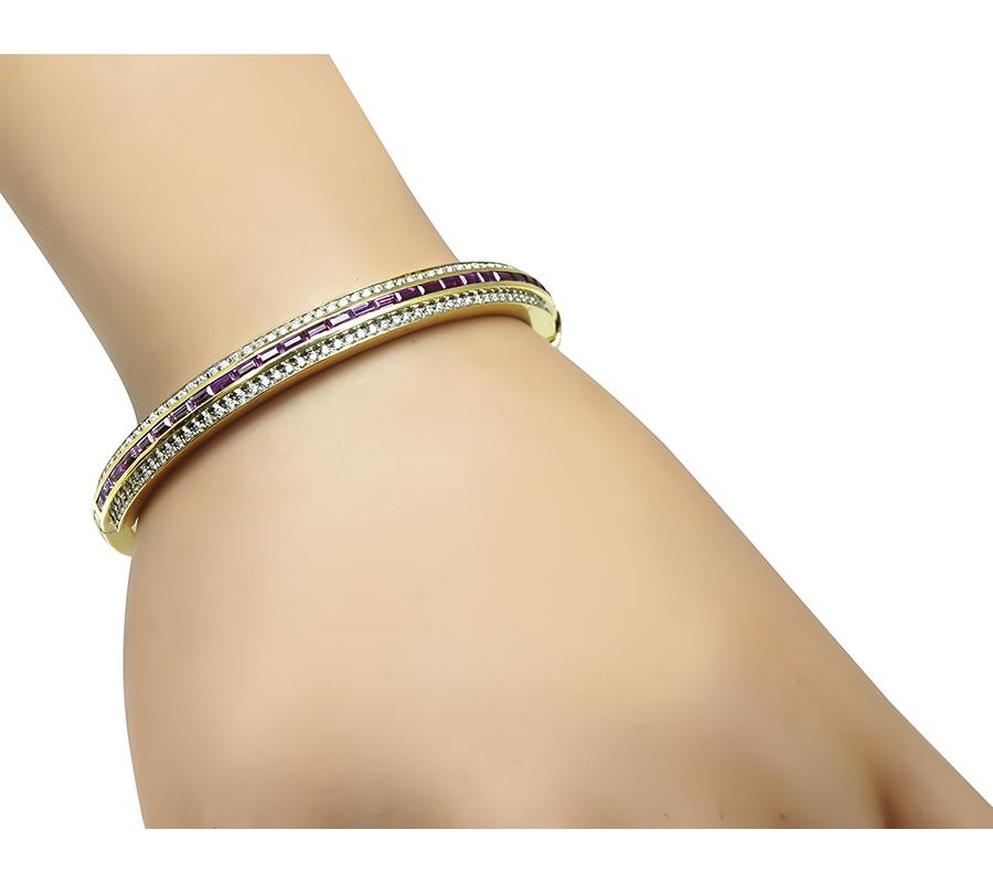 Estate 1.20ct Diamond 1.20ct Ruby Gold Bangle