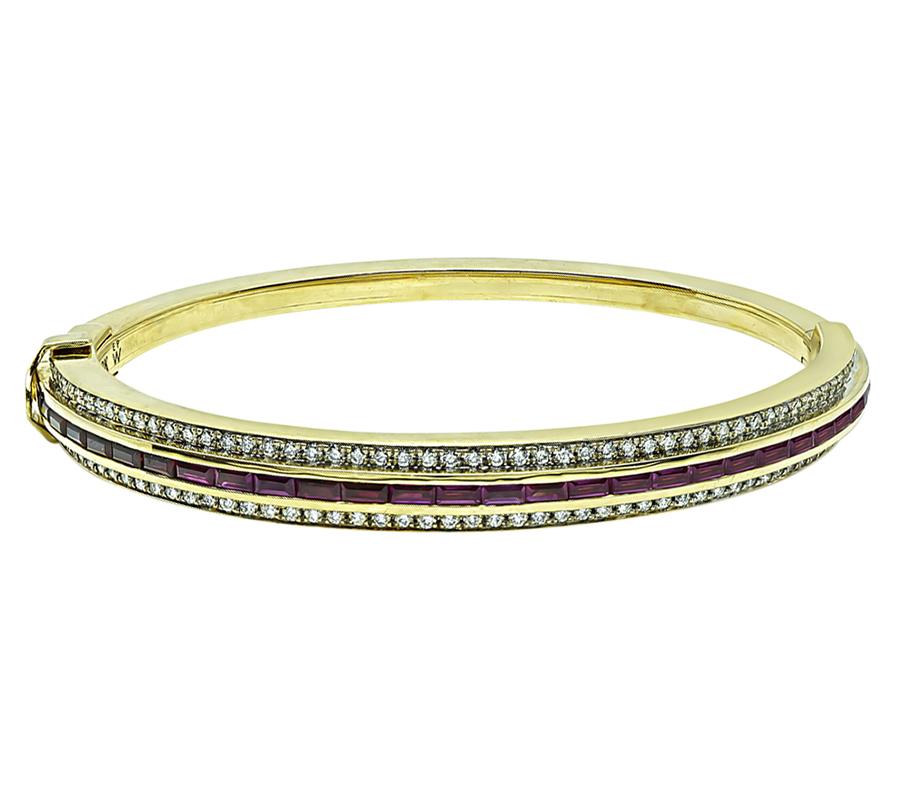 Estate 1.20ct Diamond 1.20ct Ruby Gold Bangle