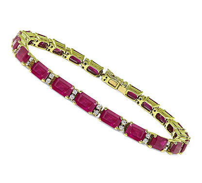 Estate 17.00ct Ruby 0.75ct Diamond 18k Yellow Gold Bracelet