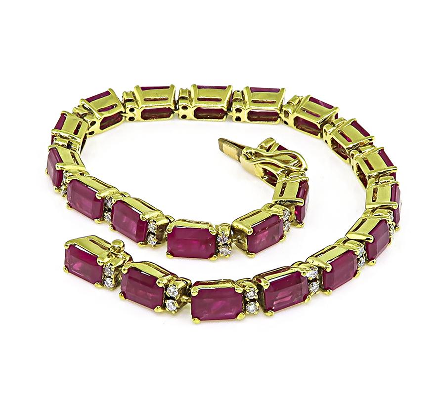 Estate 17.00ct Ruby 0.75ct Diamond 18k Yellow Gold Bracelet