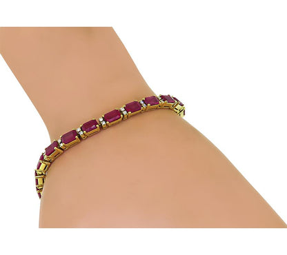 Estate 17.00ct Ruby 0.75ct Diamond 18k Yellow Gold Bracelet