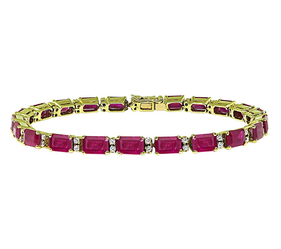 Estate 17.00ct Ruby 0.75ct Diamond 18k Yellow Gold Bracelet