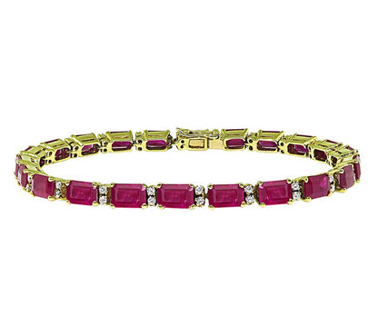 Estate 17.00ct Ruby 0.75ct Diamond 18k Yellow Gold Bracelet