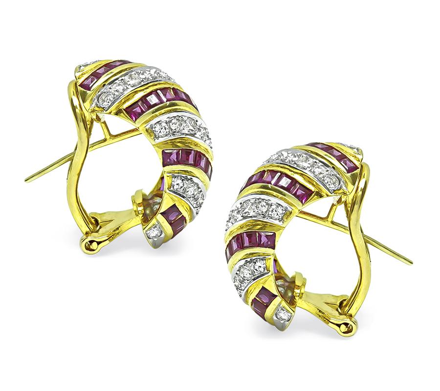 Estate 1.80ct Diamond 1.70ct Ruby 18k Gold Earrings