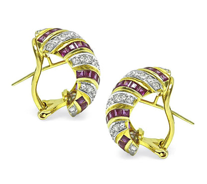 Estate 1.80ct Diamond 1.70ct Ruby 18k Gold Earrings