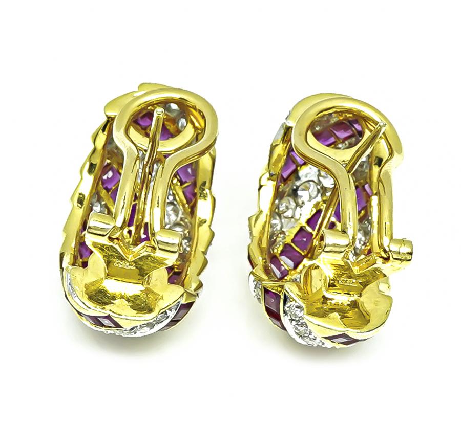 Estate 1.80ct Diamond 1.70ct Ruby 18k Gold Earrings