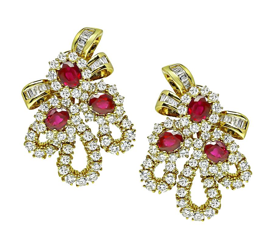 Estate AGL Certified 6.00ct Ruby 5.00ct Diamond 18k Yellow Gold Earrings
