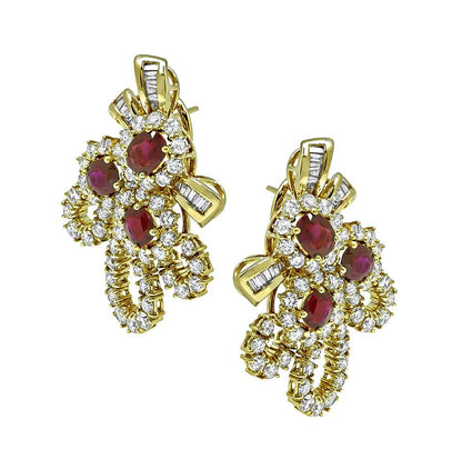 Estate AGL Certified 6.00ct Ruby 5.00ct Diamond 18k Yellow Gold Earrings