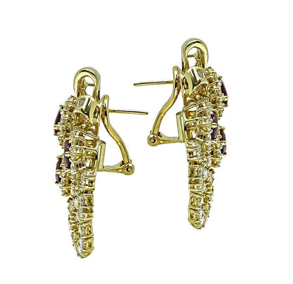 Estate AGL Certified 6.00ct Ruby 5.00ct Diamond 18k Yellow Gold Earrings