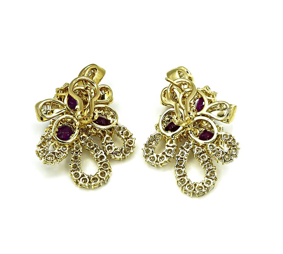 Estate AGL Certified 6.00ct Ruby 5.00ct Diamond 18k Yellow Gold Earrings