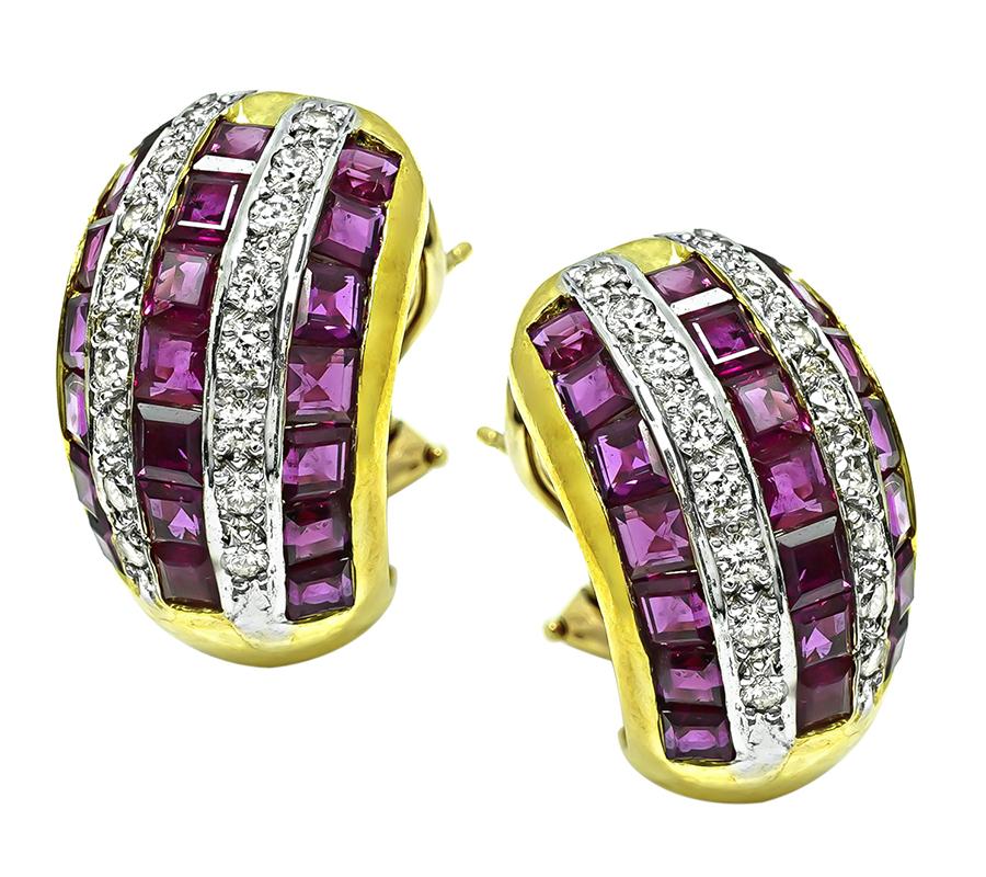 Estate 2.75ct Ruby 0.80ct Diamond Gold Earrings