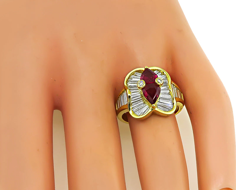 Estate 1.20ct Ruby 1.67ct Diamond Gold Ring