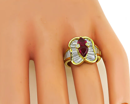 Estate 1.20ct Ruby 1.67ct Diamond Gold Ring