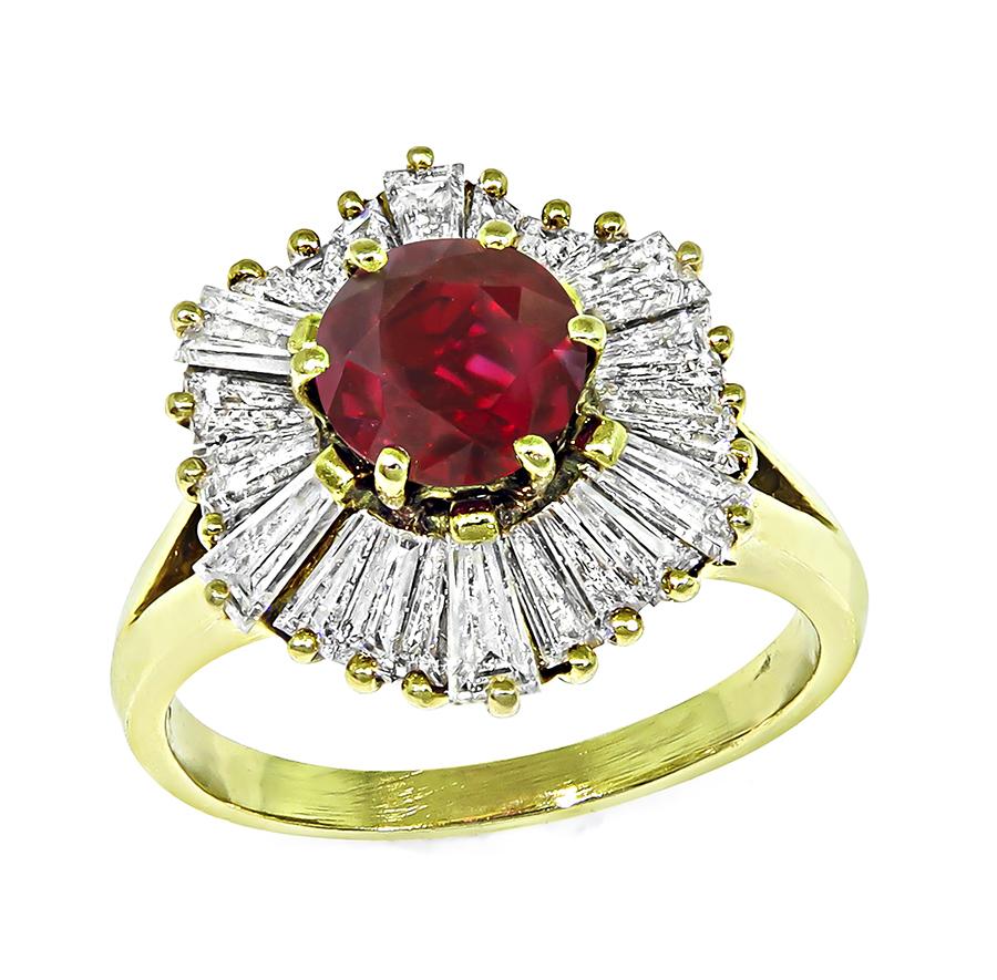 Estate 1.00ct Ruby 0.75ct Diamond 18k Yellow Gold Ring