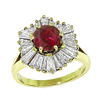 Estate 1.00ct Ruby 0.75ct Diamond 18k Yellow Gold Ring