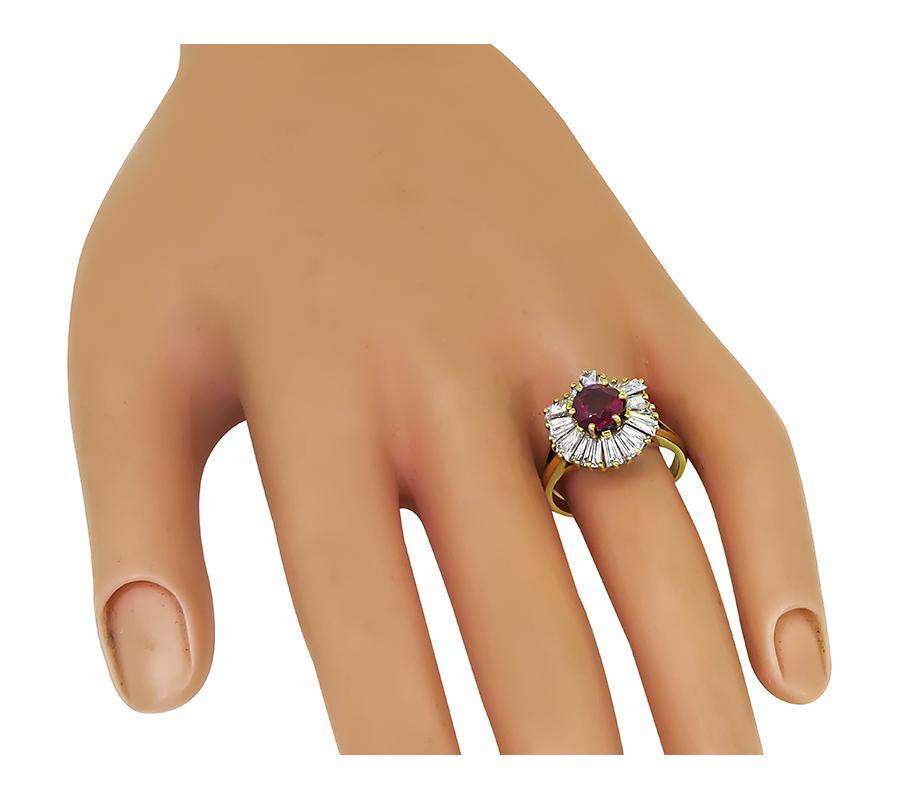 Estate 1.00ct Ruby 0.75ct Diamond 18k Yellow Gold Ring