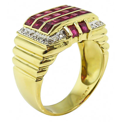 Estate 1.00ct Ruby 0.30ct Diamond Gold Ring