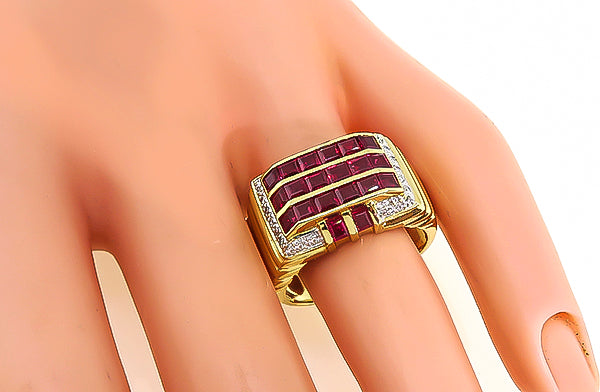 Estate 1.00ct Ruby 0.30ct Diamond Gold Ring