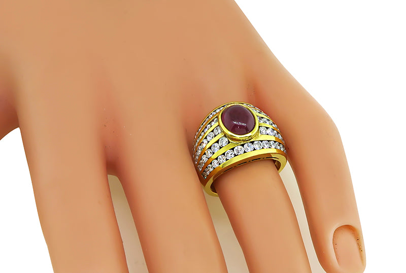 Estate 2.00ct Ruby 2.50ct Diamond Yellow Gold Ring