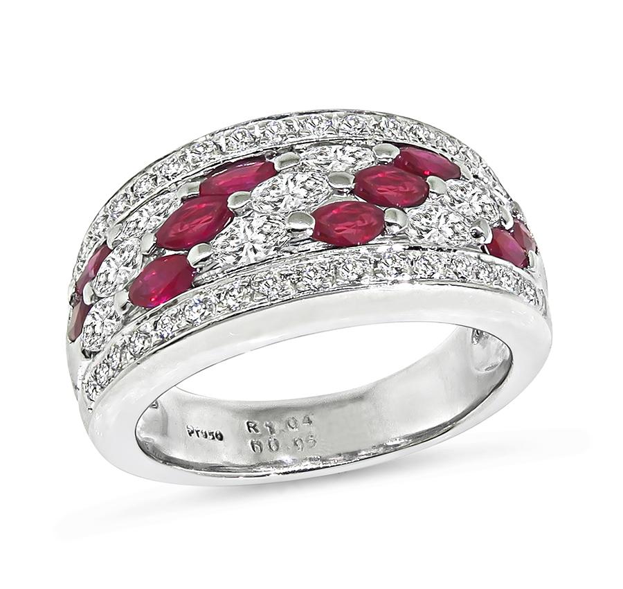 Estate 1.04ct Ruby 0.95ct Diamond Platinum Ring