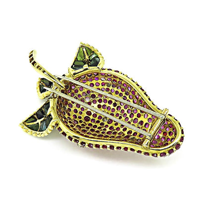 Estate 9.00ct Ruby 0.25ct Diamond Citrine Tourmaline 18k Gold Strawberry Pin