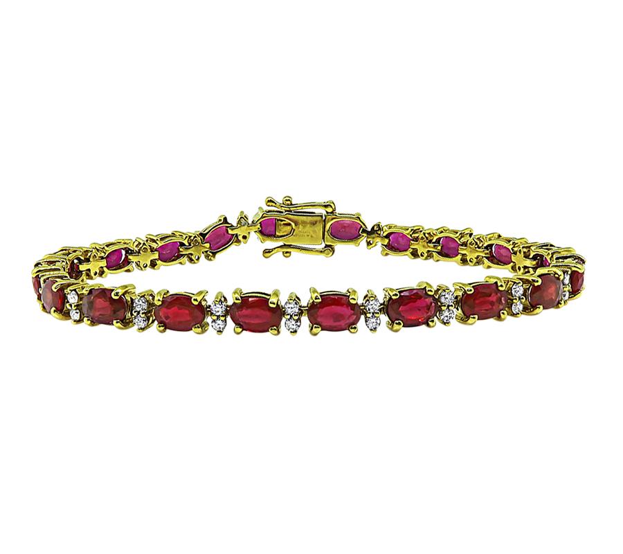 Estate 18.00ct Ruby 0.80ct Diamond 18k Yellow Gold Bracelet