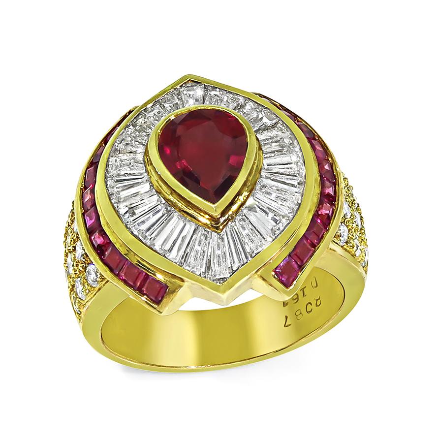 Estate 0.87ct Ruby 1.61ct Diamond 18k Yellow Gold Ring