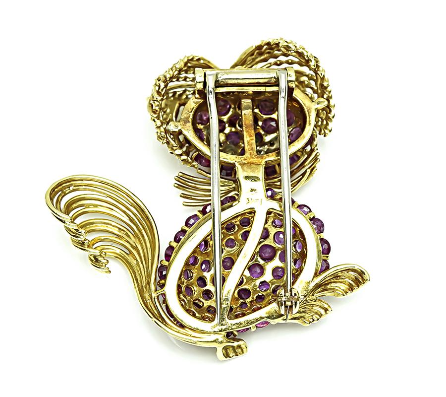 Estate 7.00ct Ruby Diamond Gold Cat Pin