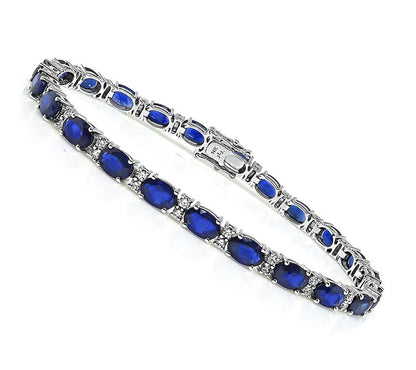 Estate 17.25ct Sapphire 0.90ct Diamond 14k White Gold Bracelet