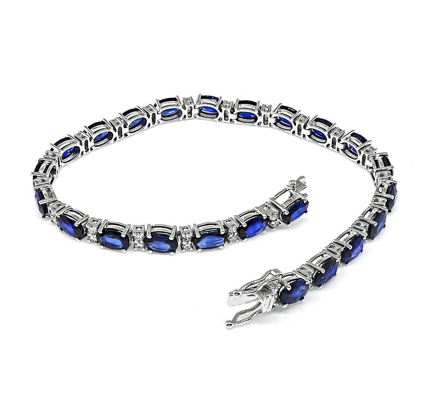 Estate 17.25ct Sapphire 0.90ct Diamond 14k White Gold Bracelet